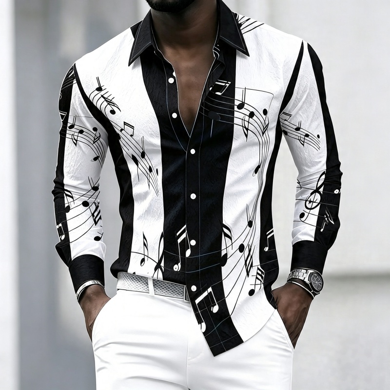 Music - Camisa con cuello para hombre con