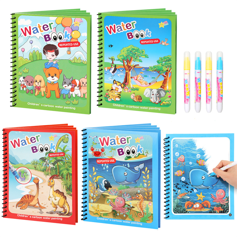 Reusable Water Magic Coloring Book - Juguetes Montessori, libro para colorear reutilizable,