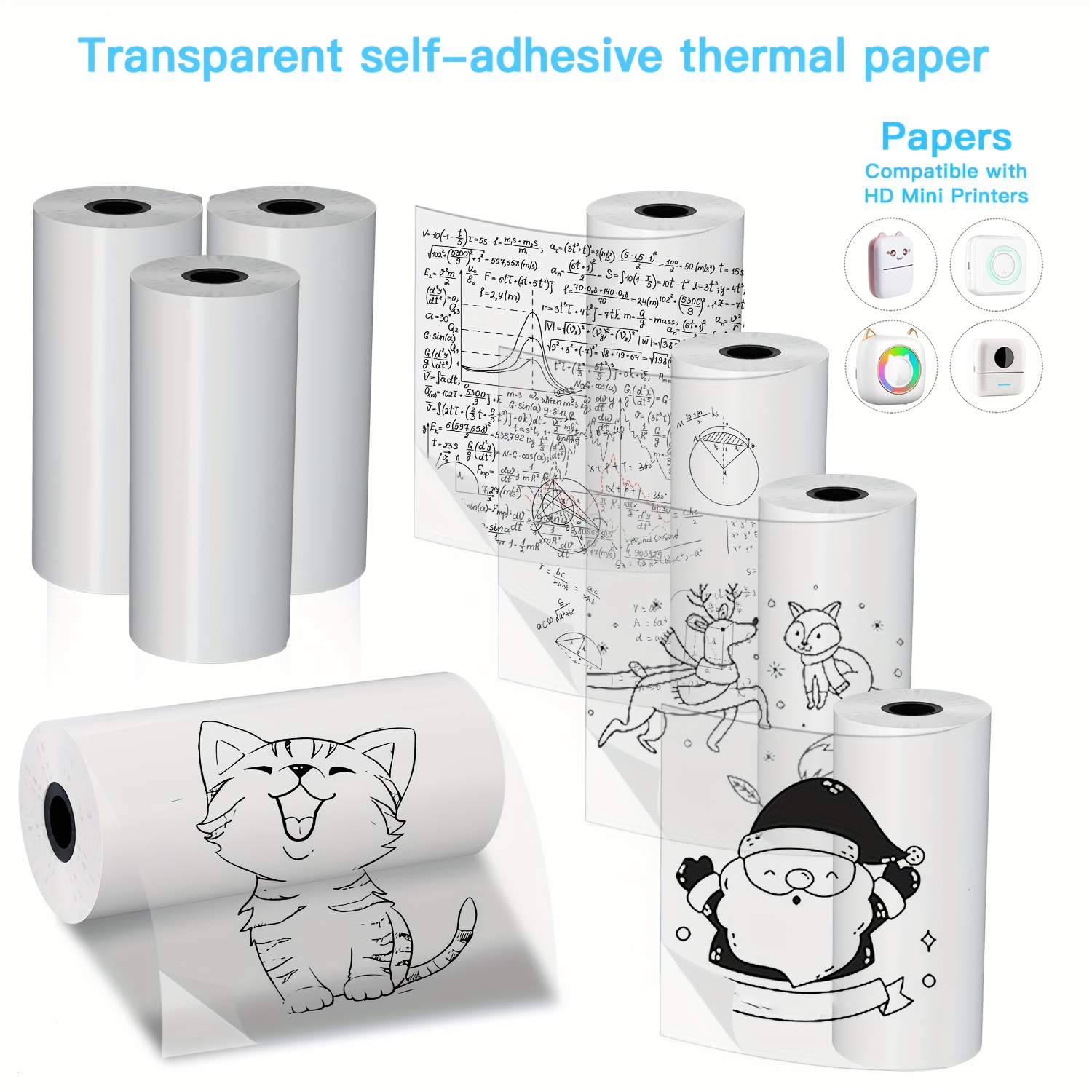Mini Pocket Thermal Printer Paper Roll - 2/4/8 rollos de papel térmico autoadhesivo